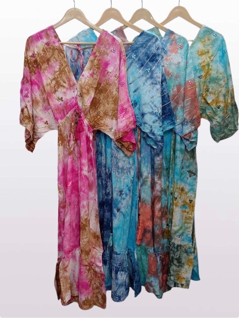 Kaftan Style Maxi Marbled Dress - Coral/Blue - OS - PTP up to 22”